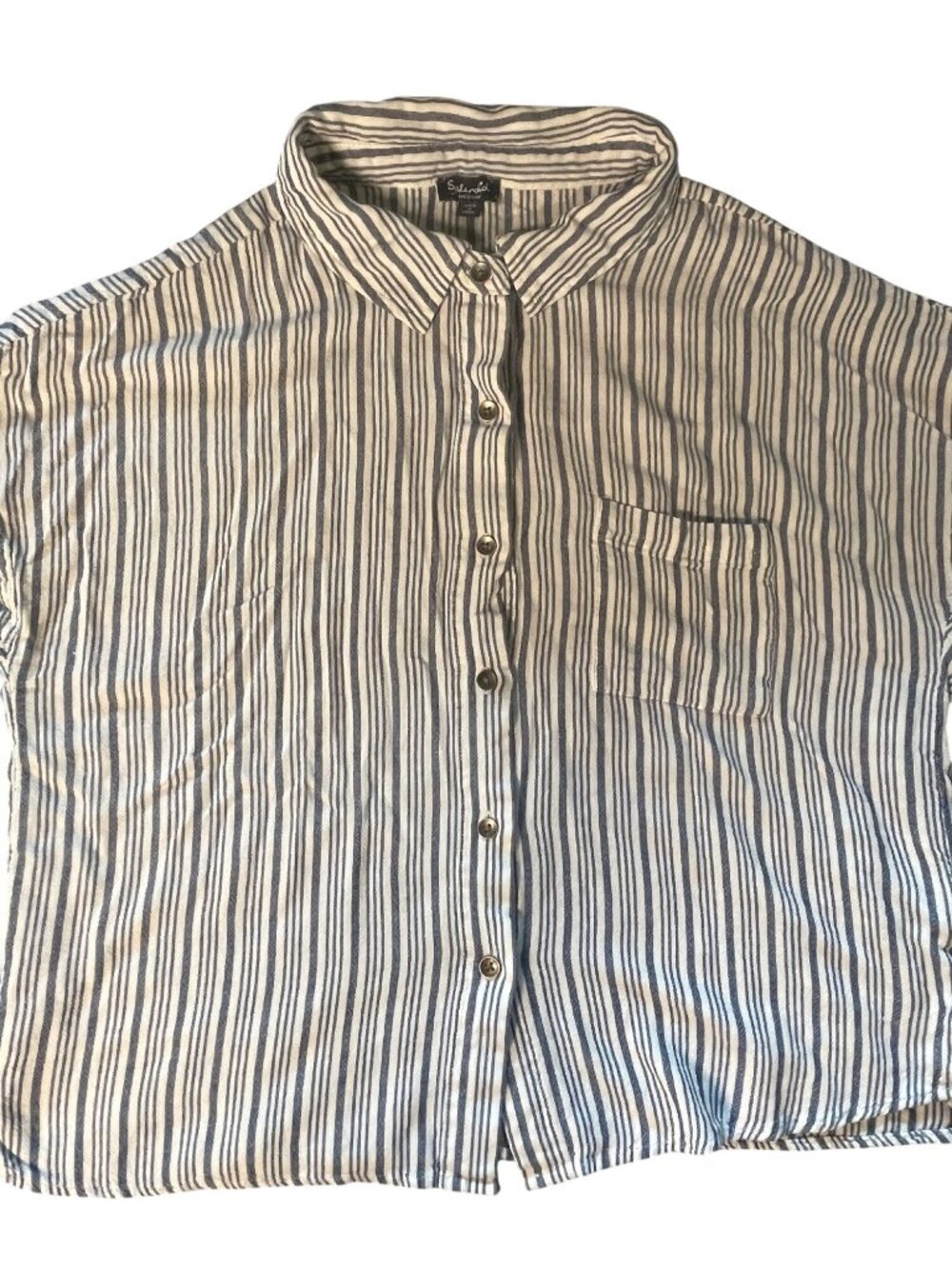 Splendid Womens Blue & White Striped Button-Down Short Sleeve Shirt Size Medium - Picture 2 of 7